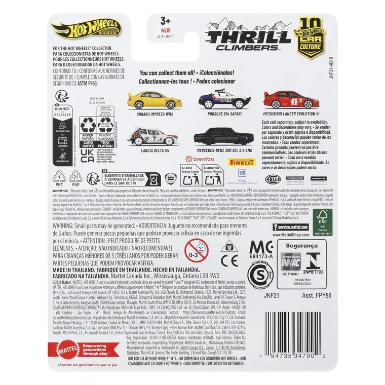 Hot Wheels, Kultowe auta, Thrill Climbers, Subaru Impreza WRX, pojazd Premium, JKF21