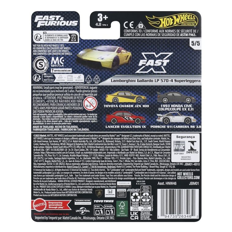 Hot Wheels, Premium, Szybcy i wściekli, Lamborghini Gallardo LP 570-4 Superleggera, pojazd, skala 1:64, JBM01