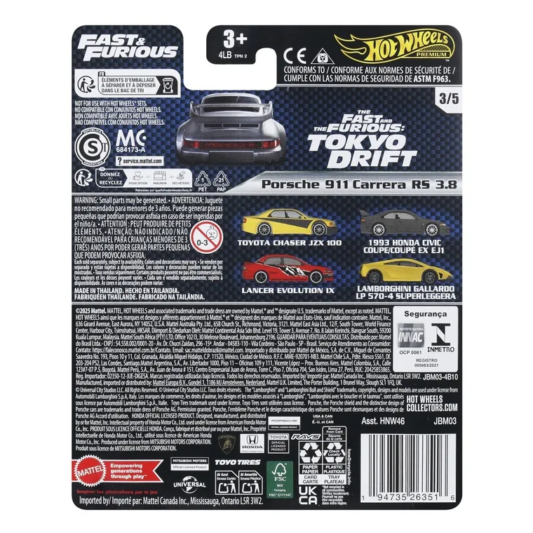 Hot Wheels, Premium, Szybcy i wściekli, Porsche 911 Carrera RS 3.8, pojazd, skala 1:64, JBM03