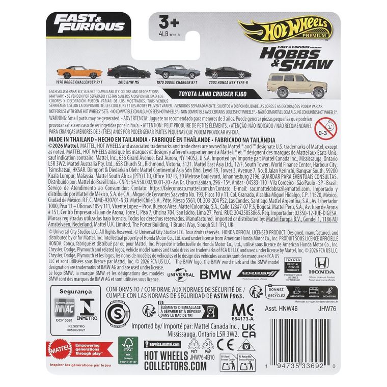 Hot Wheels, Szybcy i wściekli, Toyota Land Cruiser FJ60, pojazd Premium, 1:64, JHW76