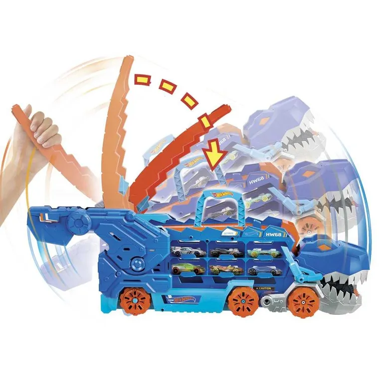 Hot Wheels, T-Rex Mega Transporter, zestaw do zabawy z dużym samochodem