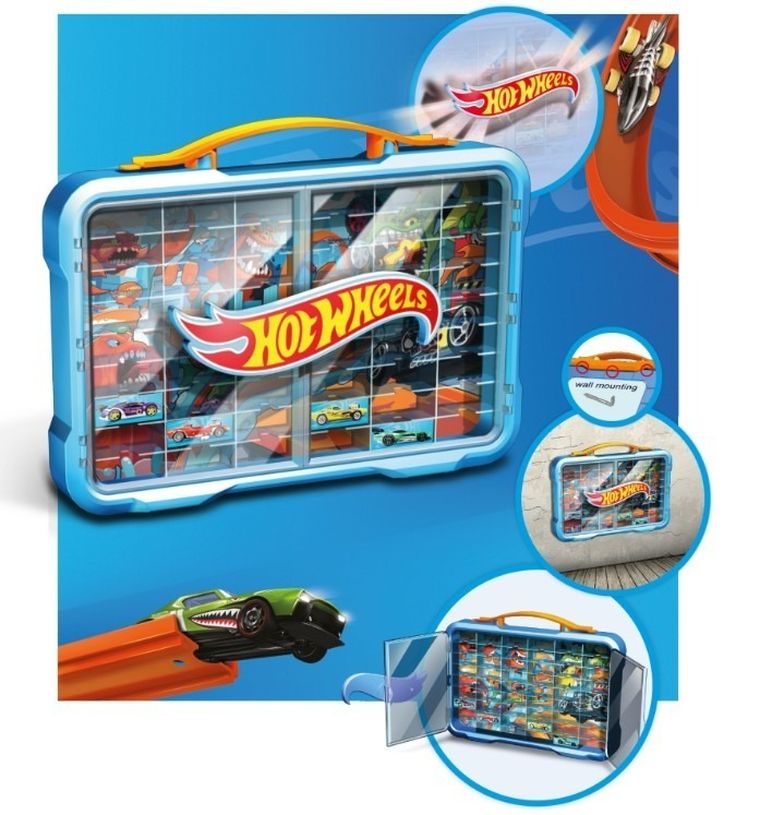 Hot Wheels, walizka na samochodziki z podświetlanym logo