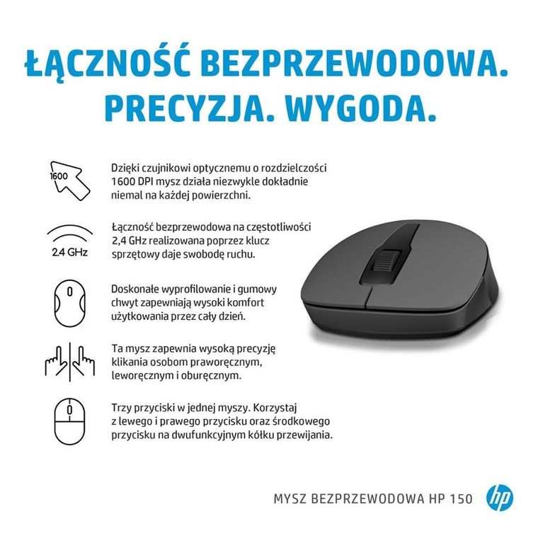 HP, Mysz 150 Wireless Mouse bezprzewodowa, czarna 2s9l1aa