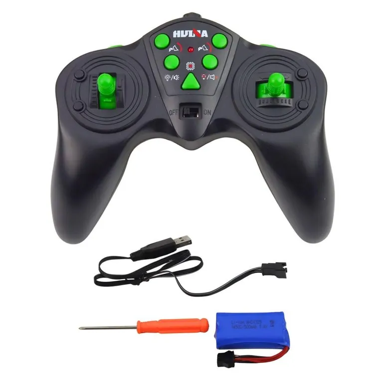 Huina, koparko ładowarka, pojazd budowlany zdalnie sterowany, zielona, 1:14