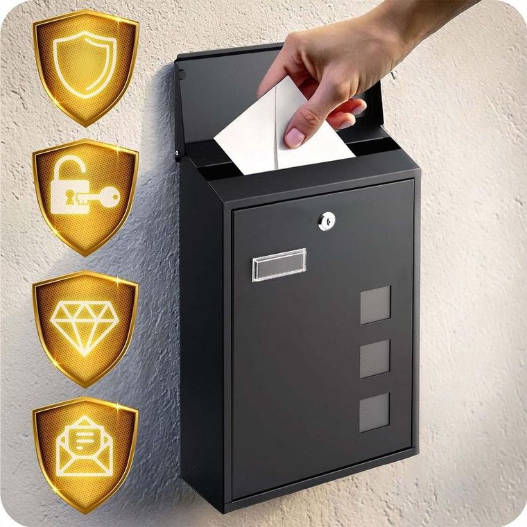 Humberg, skrzynka na listy, czarna, 39-25,5-12 cm, HM-864