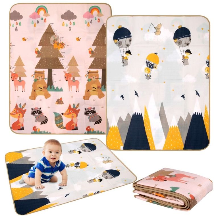 Humbi, dwustronna mata edukacyjna z pianki EPE, zwierzęta leśne, 150-180 cm