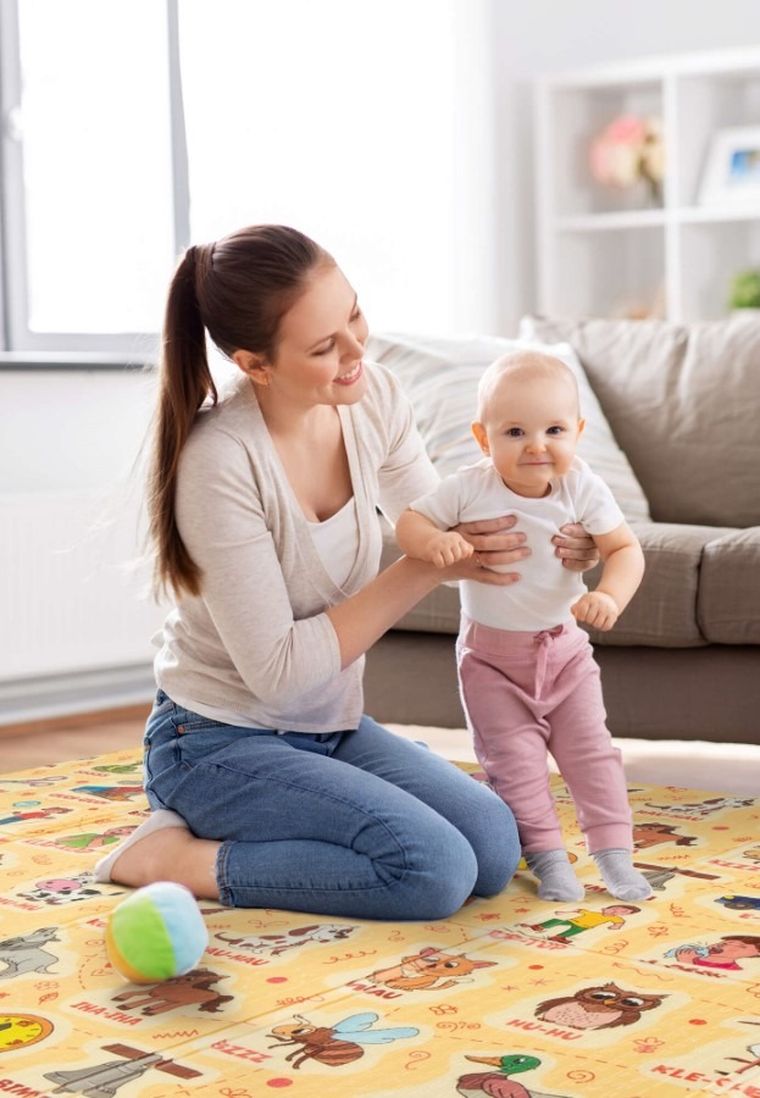 Humbi, dwustronna mata edukacyjna z pianki XPE, onomatopeje zwierząt, polski alfabet, 120-180 cm