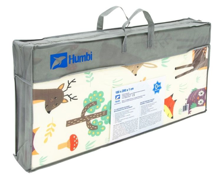 Humbi, dwustronna składana mata edukacyjna z pianki, las uliczki, 200-180-1 cm