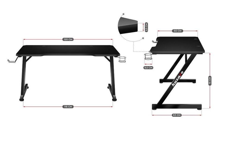 Huzaro, Hero 2.5, biurko gamingowe, czarne