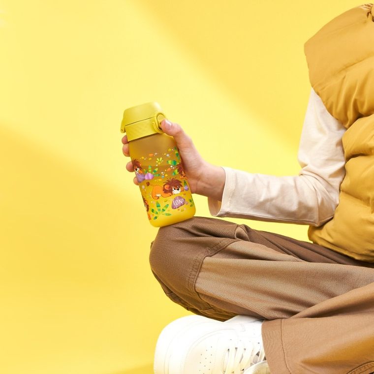 ION8, Lew i dżungla, bidon z ustnikiem, żółty, 350 ml