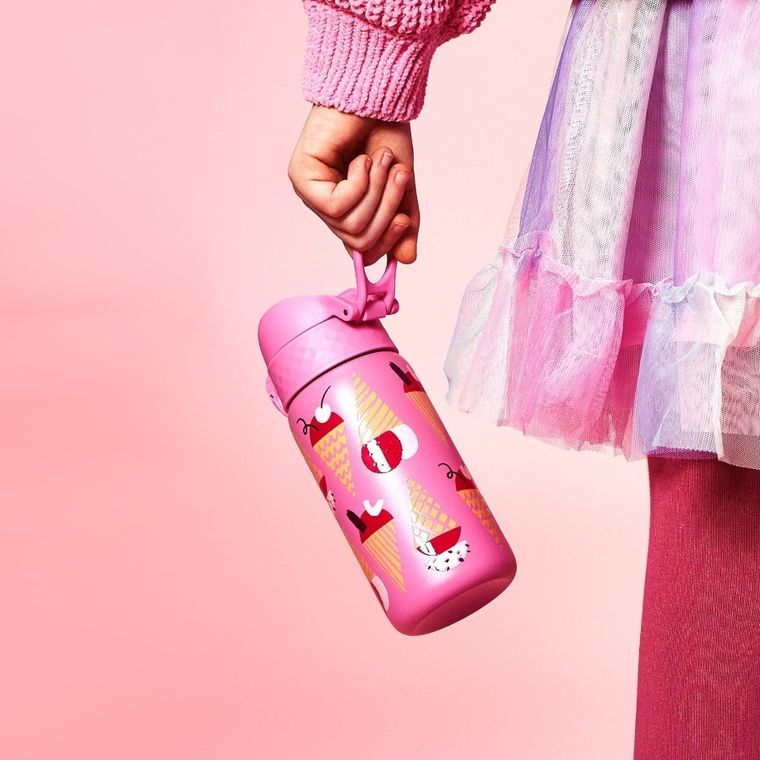 ION8, Lody, bidon z ustnikiem ze stali nierdzewnej, różowy, 400 ml