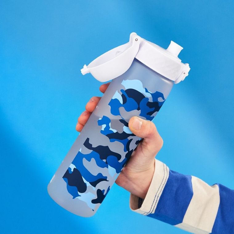 ION8, Niebieskie moro, bidon z ustnikiem, biały, 500 ml