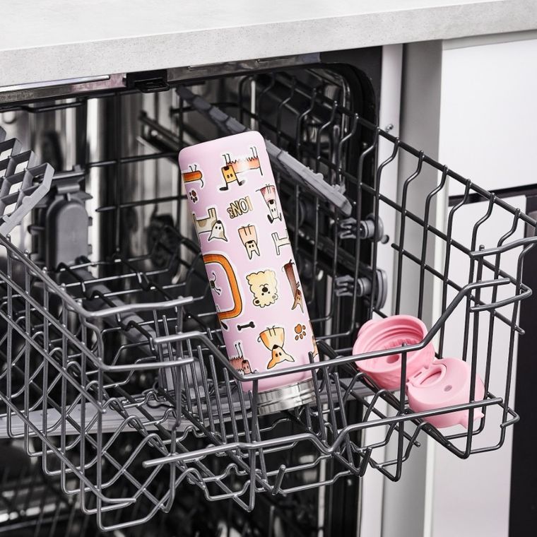 ION8, Pieski, bidon stalowy z ustnikiem, różowy, 600 ml