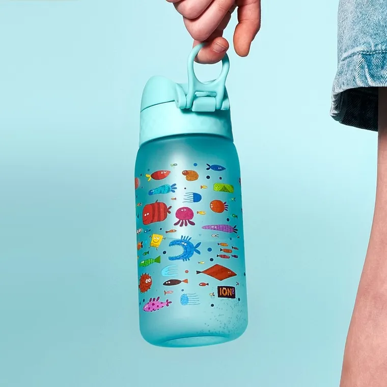 Ion8, Rybki, bidon z ustnikiem, niebieski, 350 ml