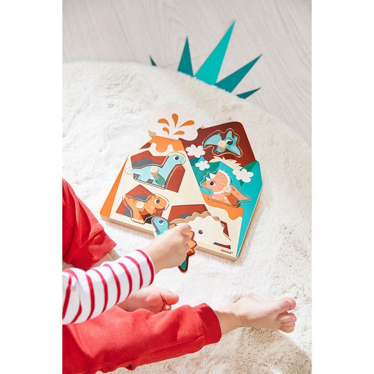 Janod, Dinozaury, drewniane puzzle muzyczne, 6 szt.