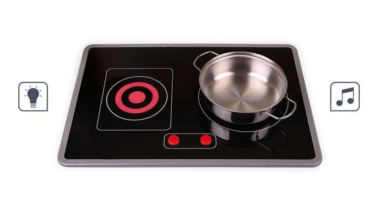 Janod, drewniana kuchnia z dźwiękiem, światłem LED i 6 akcesoriami