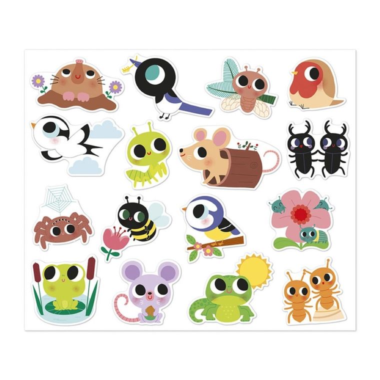 Janod, duże naklejki, zwierzęta w ogrodzie, 100 szt.