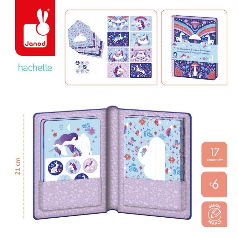 Janod, Jednorożce, Kraina snów, zestaw zaproszeń, papeteria