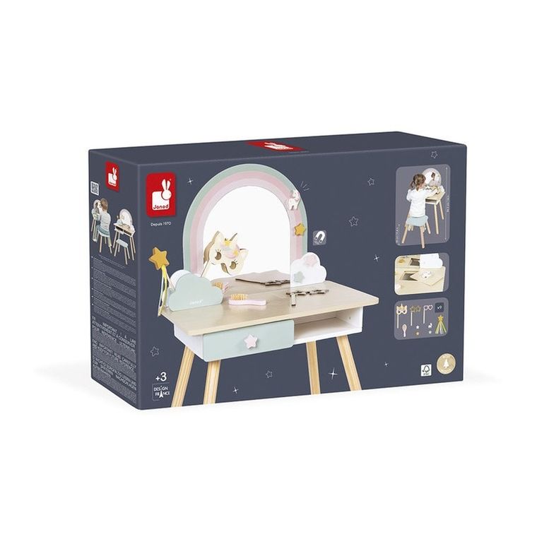 Janod, Jednorożec, duża toaletka z akcesoriami, drewniana