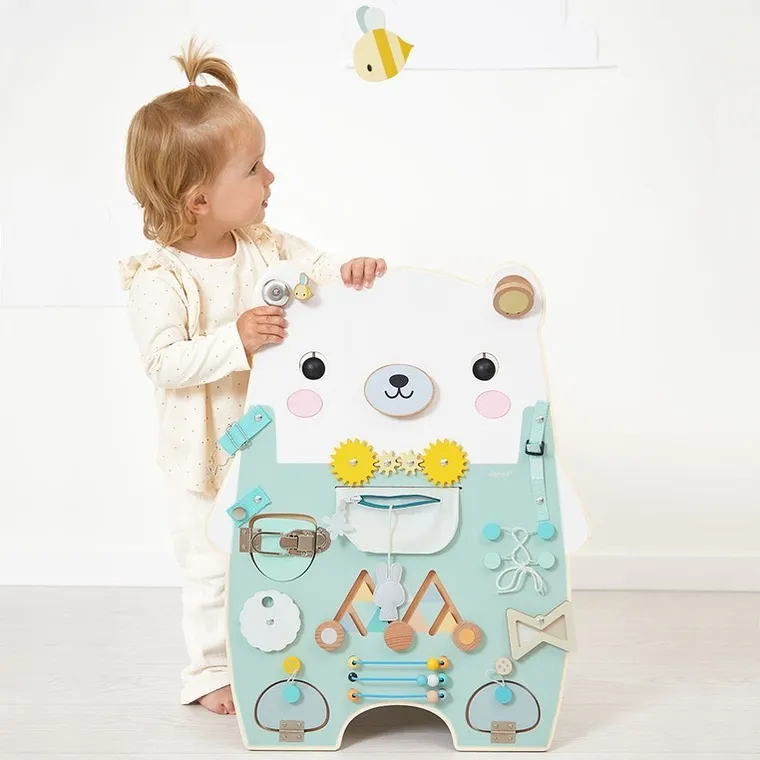 Janod, Miś Pure, drewniana tablica manipulacyjna, 20 aktywności