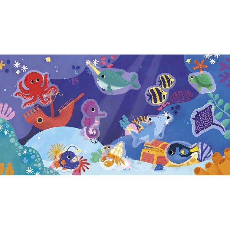 Janod, My arts & crafts, zestaw kreatywny, grube naklejki wielokrotnego użytku, ocean