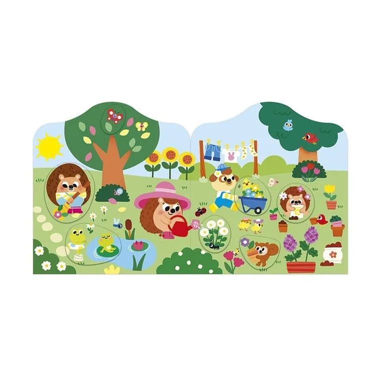 Janod, Ogród, książeczka do wyklejania, z naklejkami