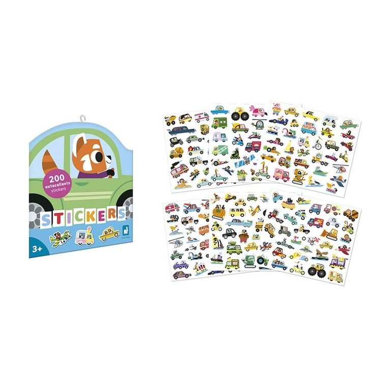 Janod, Pojazdy, naklejki na arkuszach, 200 szt.