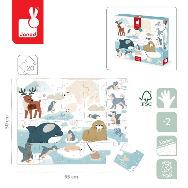 Janod, puzzle sensoryczne, kraina polarna, 20 elementów