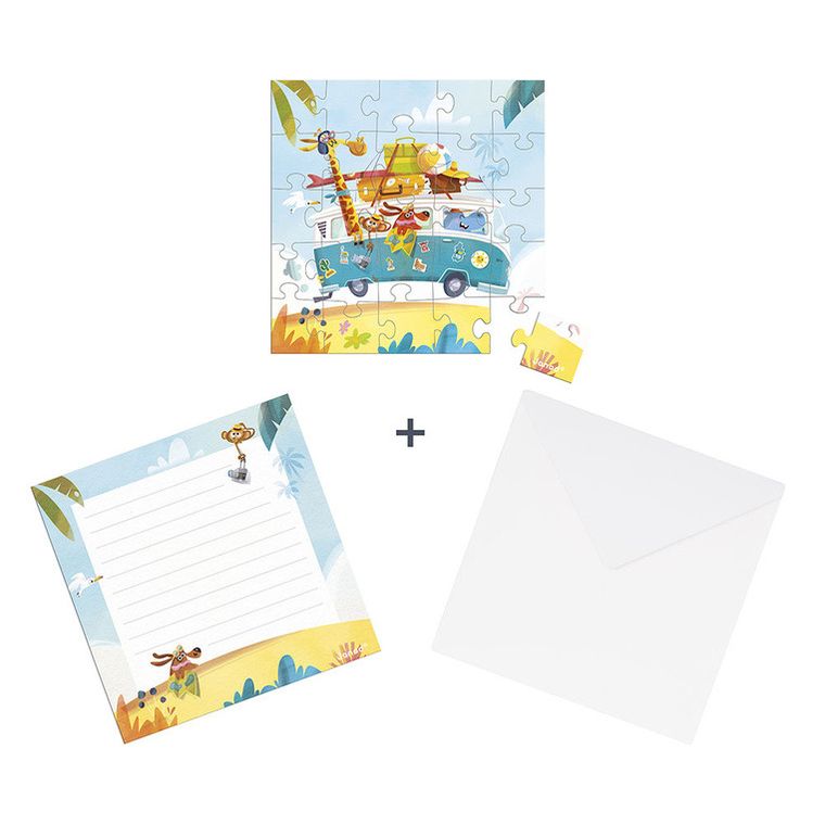 Janod, Road trip, Puzzle i kartka okolicznościowa 2w1