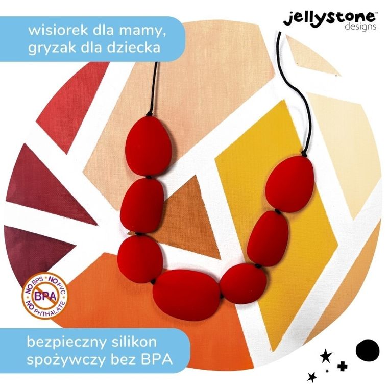 Jellystone, Kamienie, gryzak-naszyjnik silikonowy, czerwony