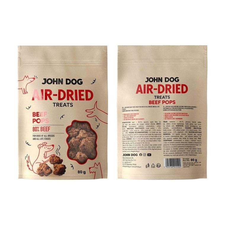 John Dog, Air Dried, beef pops, przysmak dla psa, 80g