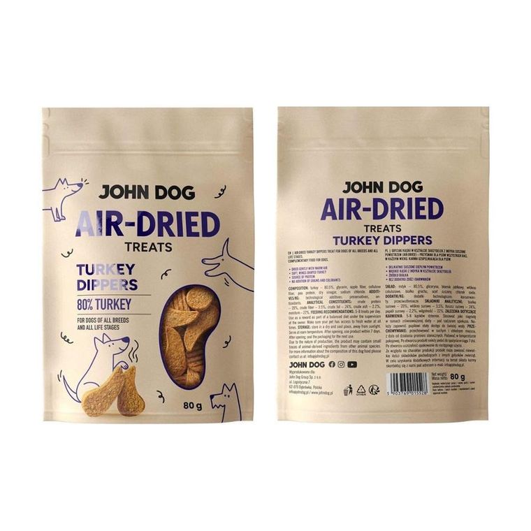 John Dog, Air Dried, turkey dippers, przysmak dla psa, 80g