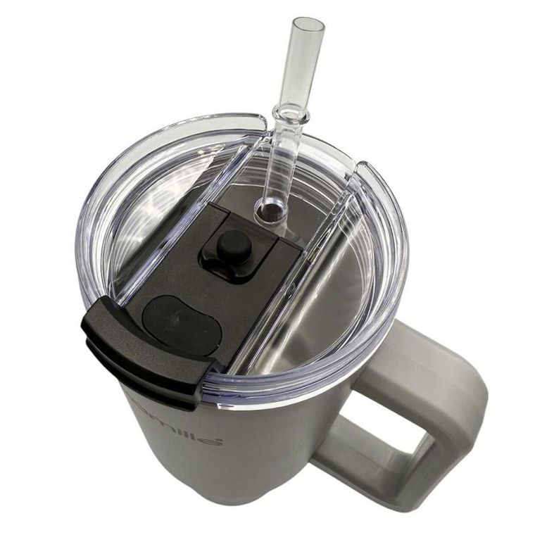 Kamille, stalowy kubek termiczny, termos, 1200 ml, z rączką i słomką