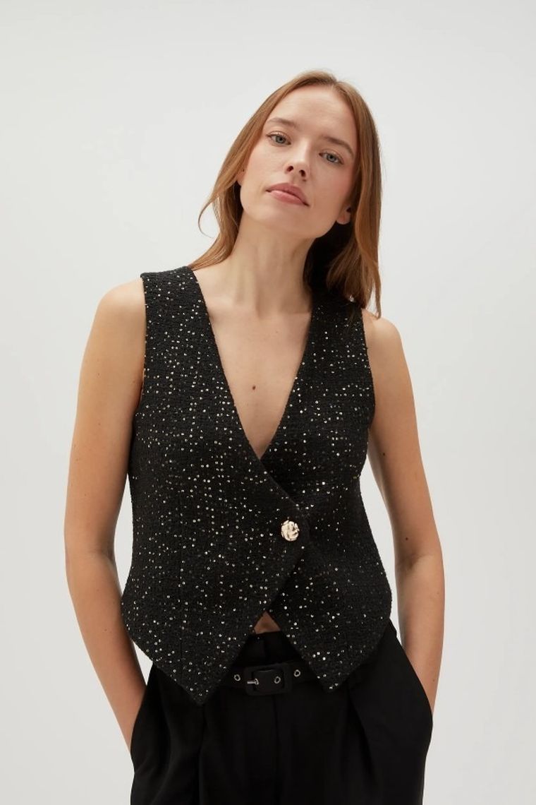 Kamizelka damska, czarna, Moodo