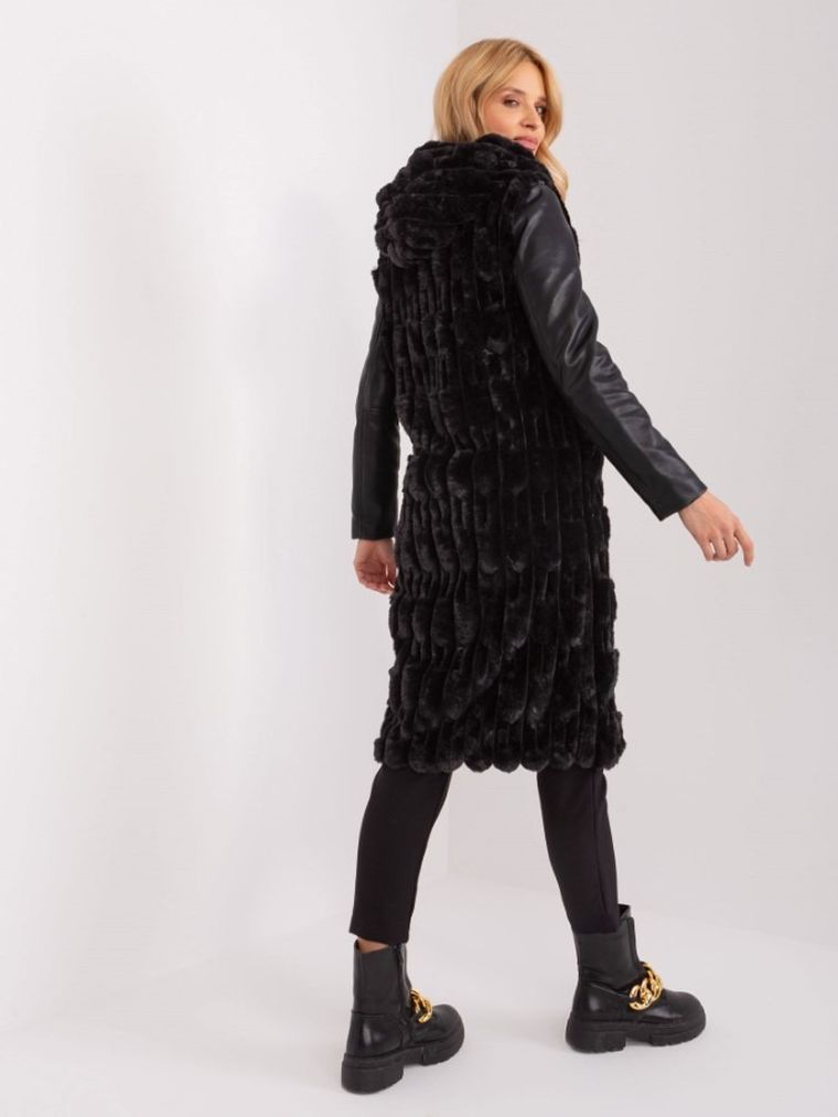 Kamizelka damska z kapturem, czarna, Italy Moda