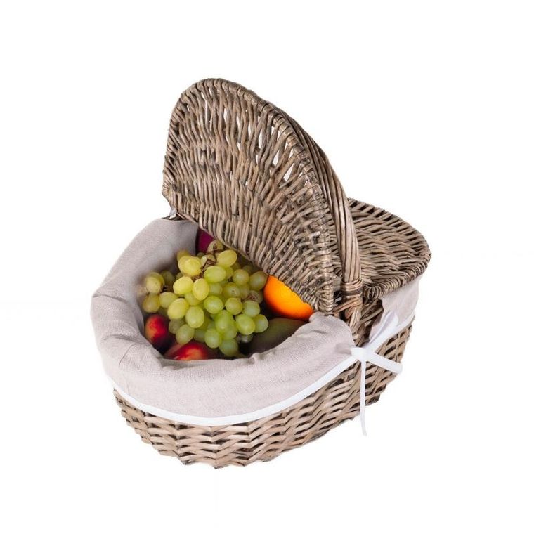 Kesper, wiklinowy koszyk piknikowy z pokrywką i materiałową wyściółką, 40-28 cm