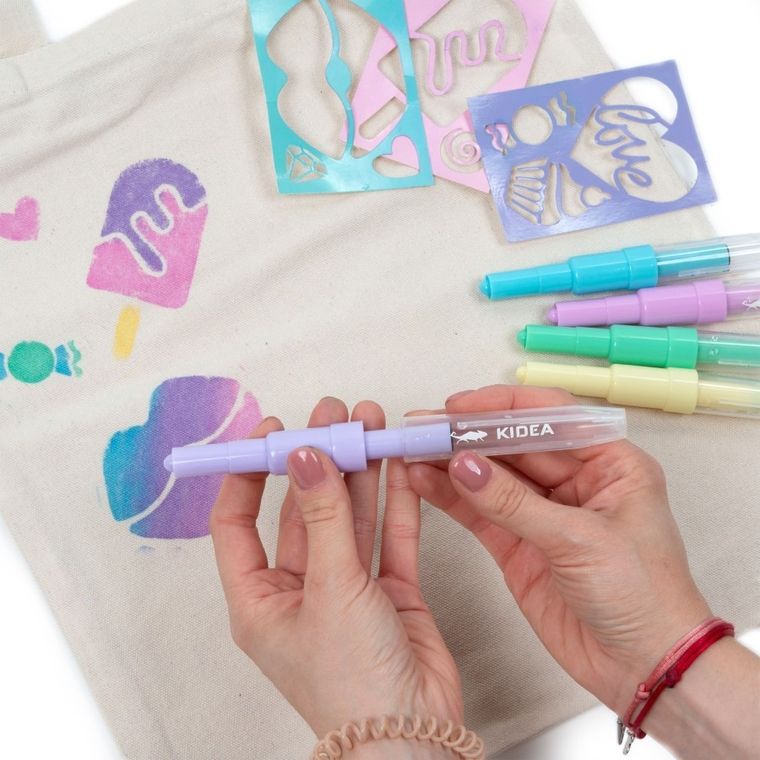 Kidea, markery do tkanin w sprayu z szablonami, Sweet Love, 5 szt.