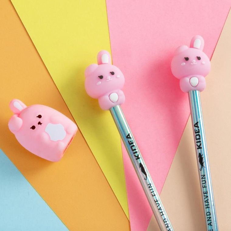 Kidea, ołówki HB z temperówką i figurką, królik, 2 szt.