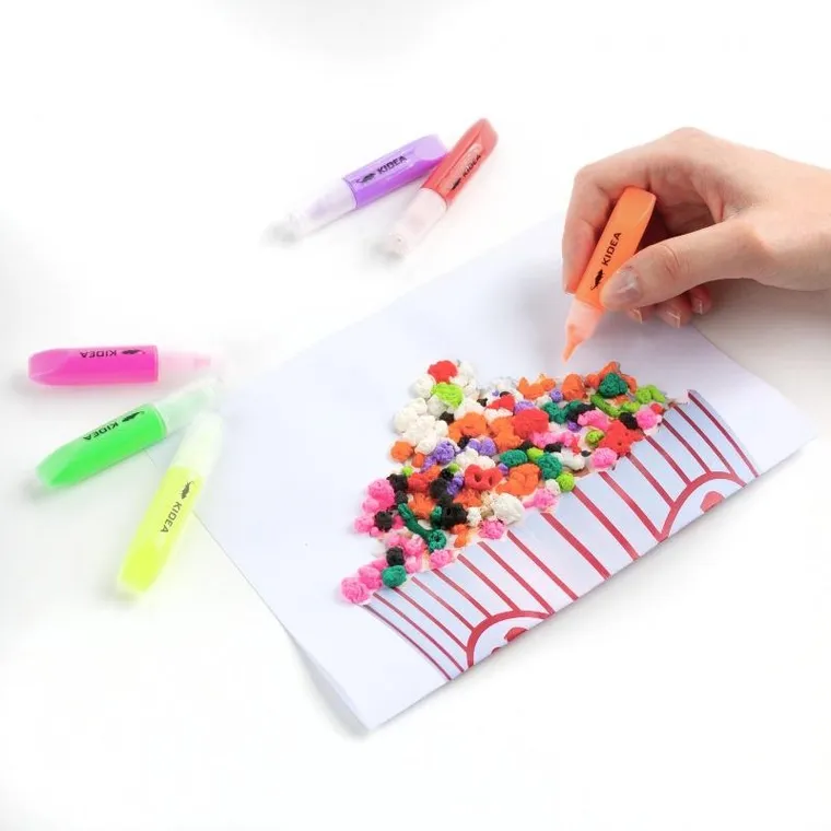 Kidea, Popcorn Żel, magiczna masa w pisakach, flamastry puchate, 6 kolorów