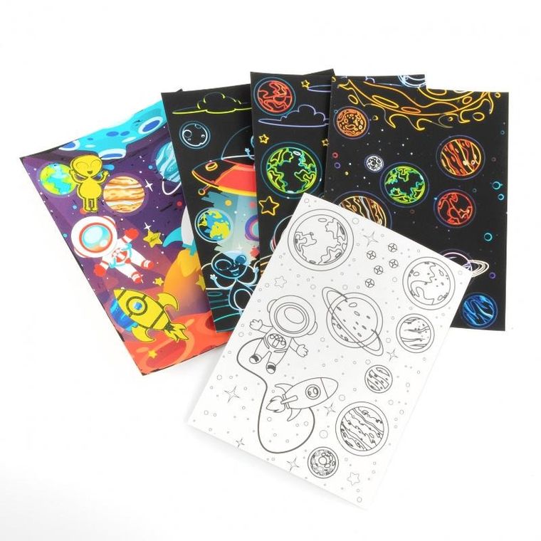 Kidea, wydrapywanka z kolorowanką, 2w1, świecąca w ciemności, kosmos