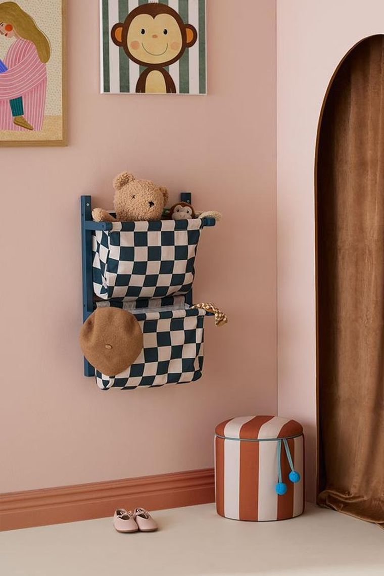 Kids Concept, Circus, półka ścienna materiałowa w szachownicę, check teal