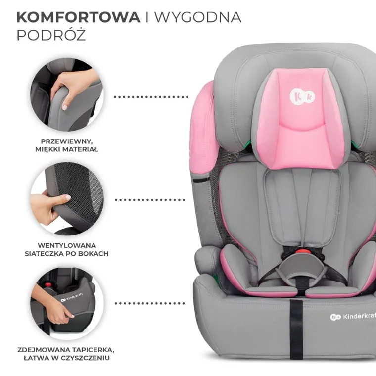 Kinderkraft, Comfort Up, I-size, fotelik samochodowy, Pink, 76-150 cm