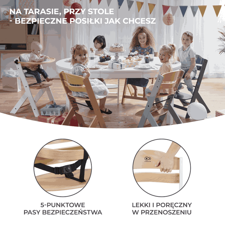 Kinderkraft, Enock, krzesełko do karmienia z poduszką, czarne
