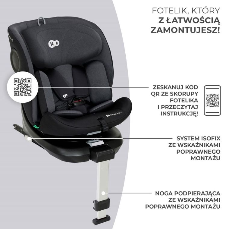 Kinderkraft, fotelik samochodowy 360, I-size, Black, 40-150 cm