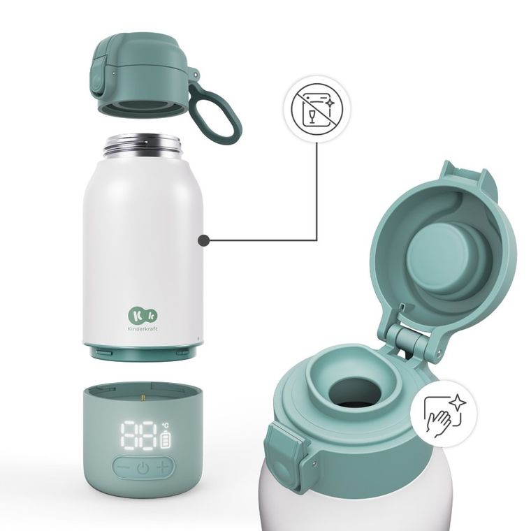 Kinderkraft, Gaja, mobilny podgrzewacz do mleka i termos, zielony, 500 ml