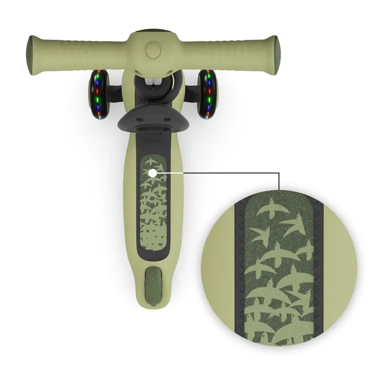 Kinderkraft, Halley 2, hulajnoga 3-kołowa, balansowa 2w1, LED, Grassland Green