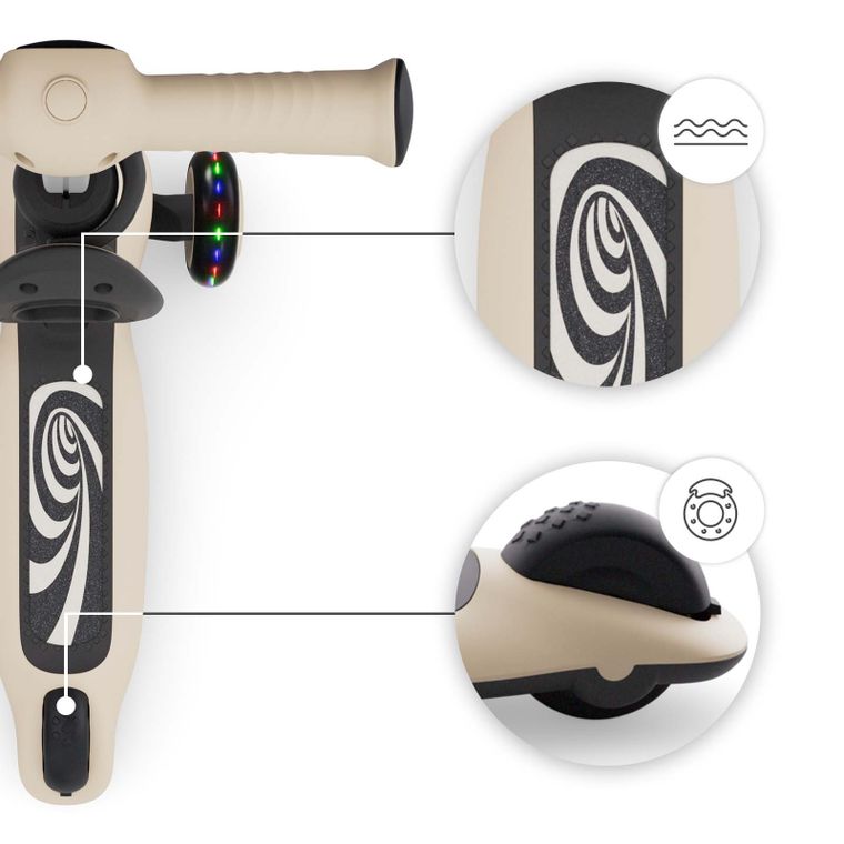 Kinderkraft, Halley 2, hulajnoga 3-kołowa, balansowa 2w1, LED, Stone White