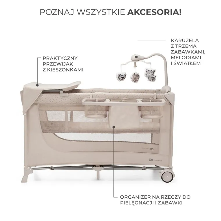 Kinderkraft, Joy 2, łóżeczko turystyczne z akcesoriami, Beige