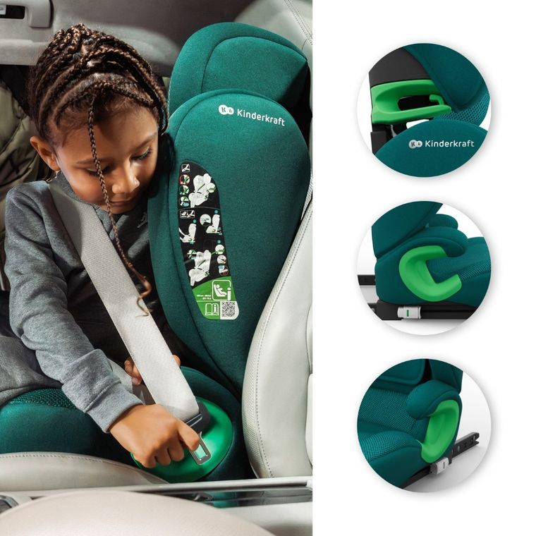 Kinderkraft, Junior Fix 2 Plus, i-Size, fotelik samochodowy, green, 100-150 cm