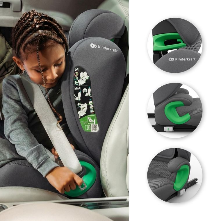 Kinderkraft, Junior Fix 2 Plus, i-Size, fotelik samochodowy, grey, 100-150 cm
